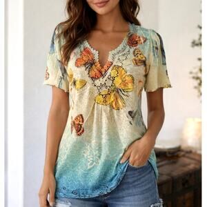 Mushka by Sienna Rose Women's Butterfly Y2K Crochet Tee Sz. PL Festival